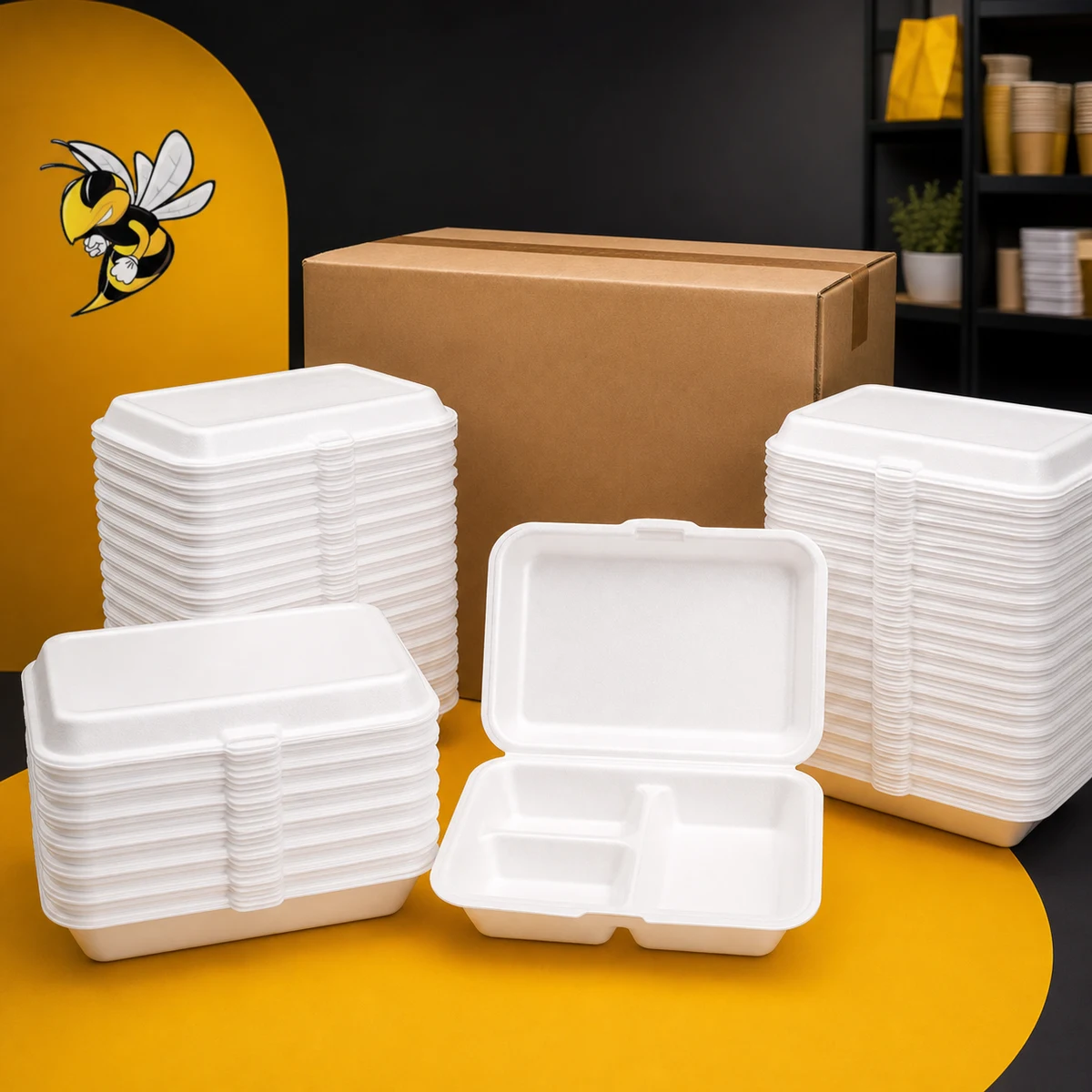 Marmitas de Isopor com Tampa — 100 Unidades